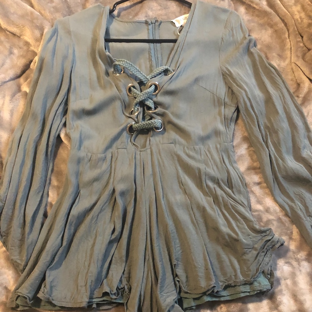 Olive romper with front braid detail